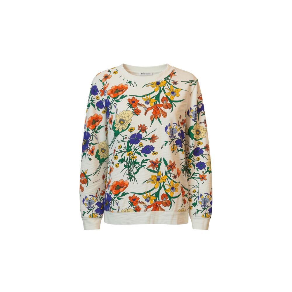Talbots Cream Floral Crewneck Sweatshirt with Orange, Purple & Yellow Blooms